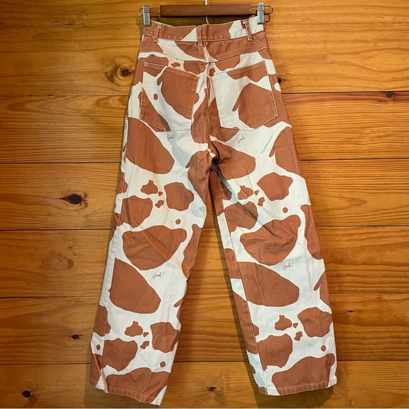 Lisa Says Gah Robyn Cow Print High Rise Straight Leg Jeans Brown Orange Tan 26 - Picture 3 of 10